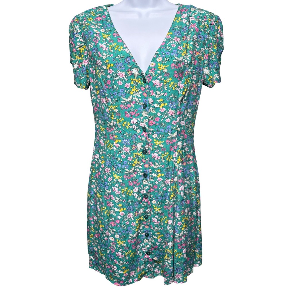 JACK WILLS Womens Green Floral Button Front Mini Tea Dress 6 Cottagecore Girly